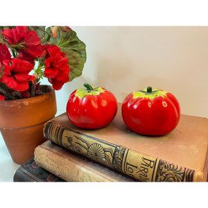 Vintage Ceramic Red Tomato Salt & Pepper Shaker Set
